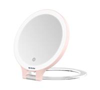 WEILY Espejo Maquillaje con Luz, 10x/1x Espejo Aumento, Espejo Led de Doble Cara con 3 Colores, Recargable Plegable Espejo Baño para Maquillaje y Viaje (Rosa)