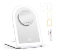 WEILY Espejo Maquillaje con Luz 1X/10X, Espejo Aumento con 3 Luces de Color, Control Táctil, Recargable Portátil Espejo para Dormitorio y Baño