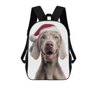 Weimaraner Dog with Santa Hat Portrait Mochilas Infantiles Impresas En 3D, Mochilas De Moda Informales, Mochilas De Viaje Bonitas, Mochilas Informales Para Exteriores Para Niños Y Niñas 17inch