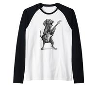 Weimaraner Tocando Guitarra Rock Música Amante de Camiseta Manga Raglan