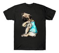WEIMEIDA Funny Pug Dog Tattoo I Love Mom Cute Dog Graphic Gift Men's T-Shirt Cotton Black S