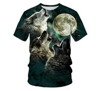 WEIMEIJIE Camiseta Informal con Estampado 3D de Cielo Estrellado, Luna, Lobo y aullido para Hombre, Tendencia Urbana, Manga Corta, Deportes al Aire Libre de Verano