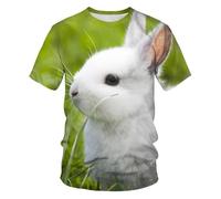 WEIMEIJIE Camiseta Unisex de Manga Corta con Estampado 3D de Conejo Blanco, Animal Animado y Lindo, Ropa Informal de Moda Urbana de Gran tamaño