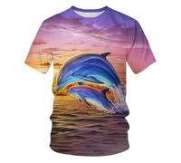 WEIMEIJIE Camiseta Unisex de Manga Corta con Estampado 3D de Delfines y Ballenas al Atardecer, Ropa Informal de Moda Urbana de Gran tamaño