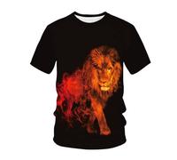 WEIMEIJIE Camiseta Unisex Informal de Manga Corta con Estampado 3D de león en Llamas para Deportes al Aire Libre, Ropa Holgada para Hombre