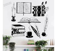 WEIMEIJIE Pegatinas de pared de estilo vintage con motivos de bibliotecas, libros, vinilos decorativos para la pared con temática universitaria o educativa, ideales para salones o salas de lectura.