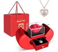 WEIMIL Collar de rosa roja eterna con corazón, regalos para madre, novia, mujer, esposa, abuela para Navidad, día de San Valentín, día de la madre, cumpleaños, aniversario, día de Acción de Gracias