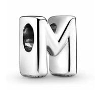 WEIMU Abalorio de plata de ley 925 con forma de letra, para pulseras, colgantes, compatible con pulseras europeas y collar para mujeres, m, Plata de ley, Circonita cúbica