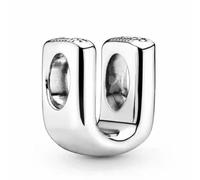 WEIMU Abalorio de plata de ley 925 con forma de letra, para pulseras, colgantes, compatible con pulseras europeas y collar para mujeres, m, Plata de ley, Circonita cúbica