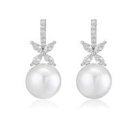 WEIMU Pendientes de perlas chapados en oro blanco de 18 quilates, pendientes de perlas de plata 925, pendientes de perlas para mujer, pendientes para niñas con baja alergia, 35mm, Plata de ley, No.