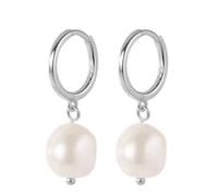 WEIMU Pendientes de perlas chapados en oro blanco de 18 quilates, pendientes de perlas de plata 925, pendientes de perlas para mujer, pendientes para niñas con baja alergia, 35mm, Plata de ley, No.