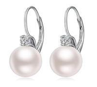 WEIMU Pendientes de perlas chapados en oro blanco de 18 quilates, pendientes de perlas de plata 925, pendientes de perlas para mujer, pendientes para niñas con baja alergia, 35mm, Plata de ley, No.