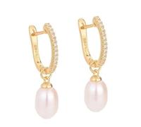 WEIMU Pendientes de perlas chapados en oro blanco de 18 quilates, pendientes de perlas de plata 925, pendientes de perlas para mujer, pendientes para niñas con baja alergia, 35mm, Plata de ley, No.