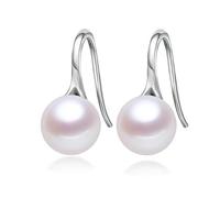 WEIMU Pendientes de perlas chapados en oro blanco de 18 quilates, pendientes de perlas de plata 925, pendientes de perlas para mujer, pendientes para niñas con baja alergia, 35mm, Plata de ley, No.