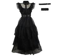 Weinaze Disfraz de Miércoles Addams para mujer, disfraz familiar de Miércoles Addams, vestido de baile, uniforme de fiesta de Halloween (negro/mujer, talla XL), Negro/hembra, XL