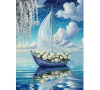 Weiniuniu DIY kit de punto de cruz preimpreso Barco adornado con flores kit estampado para adultos principiantes 11 quilates kits de bordado arte de pared para 50x70 cm