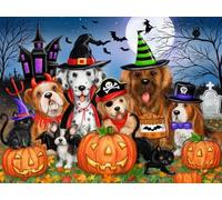Weiniuniu DIY kit de punto de cruz preimpreso Perro con disfraz de Halloween kit estampado para adultos principiantes 11 quilates kits de bordado arte de pared para 40x50 cm