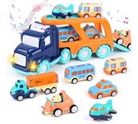 Weinsamkeit Camión Juguetes 7 en 1 con Luces y Sonidos, Parking Coches para Niños 3-5 Años, Autobús y Camiones de Juguete, Regalos de Cumpleaños