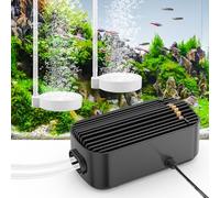 Weinsamkeit Oxigenador Acuario 5W Silenciosa, 2 Salidas Ajustables, Aireador Acuario con Válvula Antirretorno, Bomba Acuario Potente para Acuarios Nano, Peces y Gambas, Bajo Consumo y Ruido