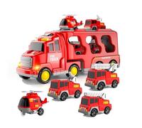 Weiongppy Camiones de Juguete para niños,5 en 1 camion Bomberos Juguete,Camiones Grandes de Juguete, 4, 5 y 6 años, con Sonidos y Luces, con 4 minicoches, Juguetes para niños de 1 año