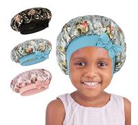 WEIPAO Gorro de satén para niños, 3 paquetes de gorro de bebé para cabello rizado, gorro de dormir de seda con banda elástica ajustable suave para niños pequeños y bebés
