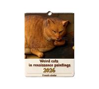 Weird Cats in Renaissance 2026 Wall Calendar, Medieval Cat Calendar 2026, Hanging 12 Month Cat Monthly Planner, Wall Art Decor for Cats Lovers