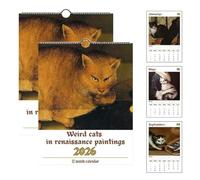 Weird Cats In Renaissance - Calendario de pared 2026, divertido y divertido calendario medieval de gatos 2026, 12 ilustraciones mensuales de gatos renacentistas, decoración del hogar con temática de