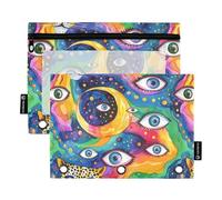 Weird Leopard Evil Eyes Ball on Rainbow - Estuche para lápices con 3 anillas y cremallera, juego de 2 carpetas para documentos, accesorios de papelería