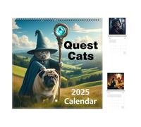 Weird Medieval Quest Cats Calendario 2025, Calendario Colgante De Pared Gatos De Quest, Calendario Mensual Creativo Con Imagen De Gato Medieval Para Amante De Los Gatos