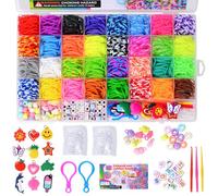 WeiRenLuan Juego de pulseras elásticas de colores, 2500 piezas de goma de colores para pulseras con colgantes, clips, cuentas, caja de almacenamiento, para niños, niñas y niños.