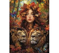 WEISHIWE 5D Diamond Painting Mujer León, Pintura Diamante Kit Completo Estilo Mosaico Manualidades Adultos Regalo Niños, Diamond Painting Para Decoración De Pared Del Hogar 50x70 cm x-850