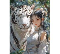 WEISHIWE 5D Diamond Painting Mujer Tigre blanco, Pintura Diamante Kit Completo Estilo Mosaico Manualidades Adultos Regalo Niños, Diamond Painting Para Decoración De Pared Del Hogar 70x90 cm x-14