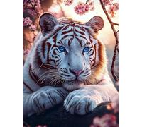 WEISHIWE 5D Diamond Painting Tigre de cerezo, Pintura Diamante Kit Completo Estilo Mosaico Manualidades Adultos Regalo Niños, Diamond Painting Para Decoración De Pared Del Hogar 40x50 cm x-1039