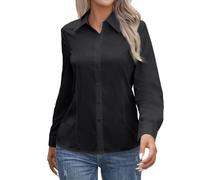 Weiße Bluse, langärmlig, ohne Knopfleiste, mit Kragen, Normale Passform, Verschiedene Farben, Stretch, Freizeitbluse, Businessbluse, klassisch Lang, negro, XL