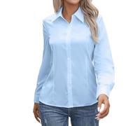 Weiße Bluse, langärmlig, ohne Knopfleiste, mit Kragen, Normale Passform, Verschiedene Farben, Stretch, Freizeitbluse, Businessbluse, klassisch Lang, Azul, XL