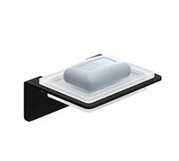 WEISSENSTEIN Jabonera baño Pared Adhesiva Negra - Acero INOX y Vidrio