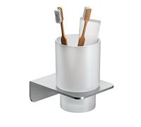 WEISSENSTEIN Portavaso de baño - Vaso Cepillo de Dientes baño - Soporte Cepillo Dientes Pared - Portacepillos de Dientes Cristal Acero Inoxidable