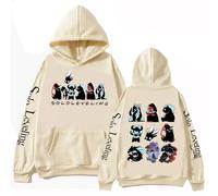 WEISSYO Sudaderas para Mujeres Hoodie De Otoño E Invierno Sudadera con Capucha Y Bolsillo con Cordón Patrón Hombres Y Mujeres Cosplay Anime Solo Leveling De Dos Caras Impresión Manga Larga-Khaki||m