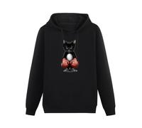 WEISULANG Funny Boxing Cat Graphic Mens Ladies Kids Adult Hoodys Boxer Cat Lovers Hoodys Black 3XL