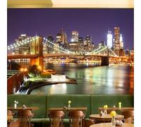 WEITAOSM Mural 3D con iluminación nocturna de un puente urbano moderno para restaurante, sala de estar, dormitorio, decoración del hogar, papel tapiz (PVC autoadhesivo)