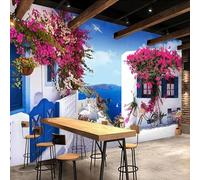 WEITAOSM Mural 3D de arquitectura, plantas, flores, gaviota, paisaje marino, cafetería, restaurante, fondo romántico, decoración del hogar (PVC autoadhesivo)