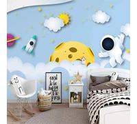 WEITAOSM Mural 3D pintado a mano con dibujos de planetas, estrellas, nubes y astronautas para dormitorio infantil, decoración de fondo (PVC autoadhesivo)