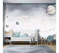WEITAOSM Mural 3D pintado a mano con diseño de universo de dibujos animados, cielo estrellado y planetas, para dormitorio infantil, guardería, fondo de pared (PVC autoadhesivo)