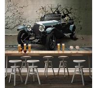 WEITAOSM Mural estereoscópico 3D de dibujos animados de coches retro europeos para sala de estar, restaurante, karaoke, bar, papel tapiz creativo (PVC autoadhesivo)