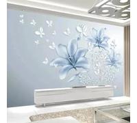 WEITAOSM Mural moderno 3D estéreo de flores azules y mariposas para sala de estar, dormitorio, estudio, papel tapiz artístico creativo (PVC autoadhesivo)