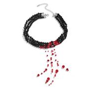 WEITAPYT Collar Perlas Sangre, Halloween Collar Sangrientas, Collares Gotas Sangre, Collares Gótico Multicapa de Perlas de Imitación con Gotas Sangre, Accesorio de Vampiro para Halloween (C)