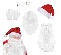 WEITAPYT Peluca y Barba Papá Noel Gorro Gafas Y Guantes De Papá Noel Adornos Navidad Santa Claus Wig Beard para Adultos Disfrazan para Eventos Navideños Carnaval Cosplay y Fiesta (Tipo 4)