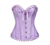 WEITING Amarillo Jacquard Volantes Deshuesado Sexy Overbust Push Up Corsé Corsé de Mujer Traje Gótico Sexy para Mujer-Púrpura-M