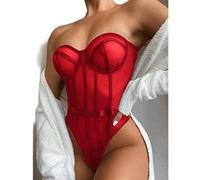 WEITING Body de encaje sin tirantes para mujer, cuerpo femenino, overol ajustado para mujer, traje de cuerpo entallado con envío directo, rojo, M