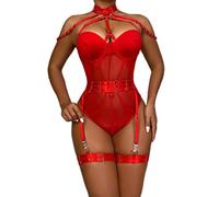 WEITING Body de lencería elegante para mujer con ligas, cuerpo de barco sexy de una pieza, cuello halter abierto, babydoll-rojo, S